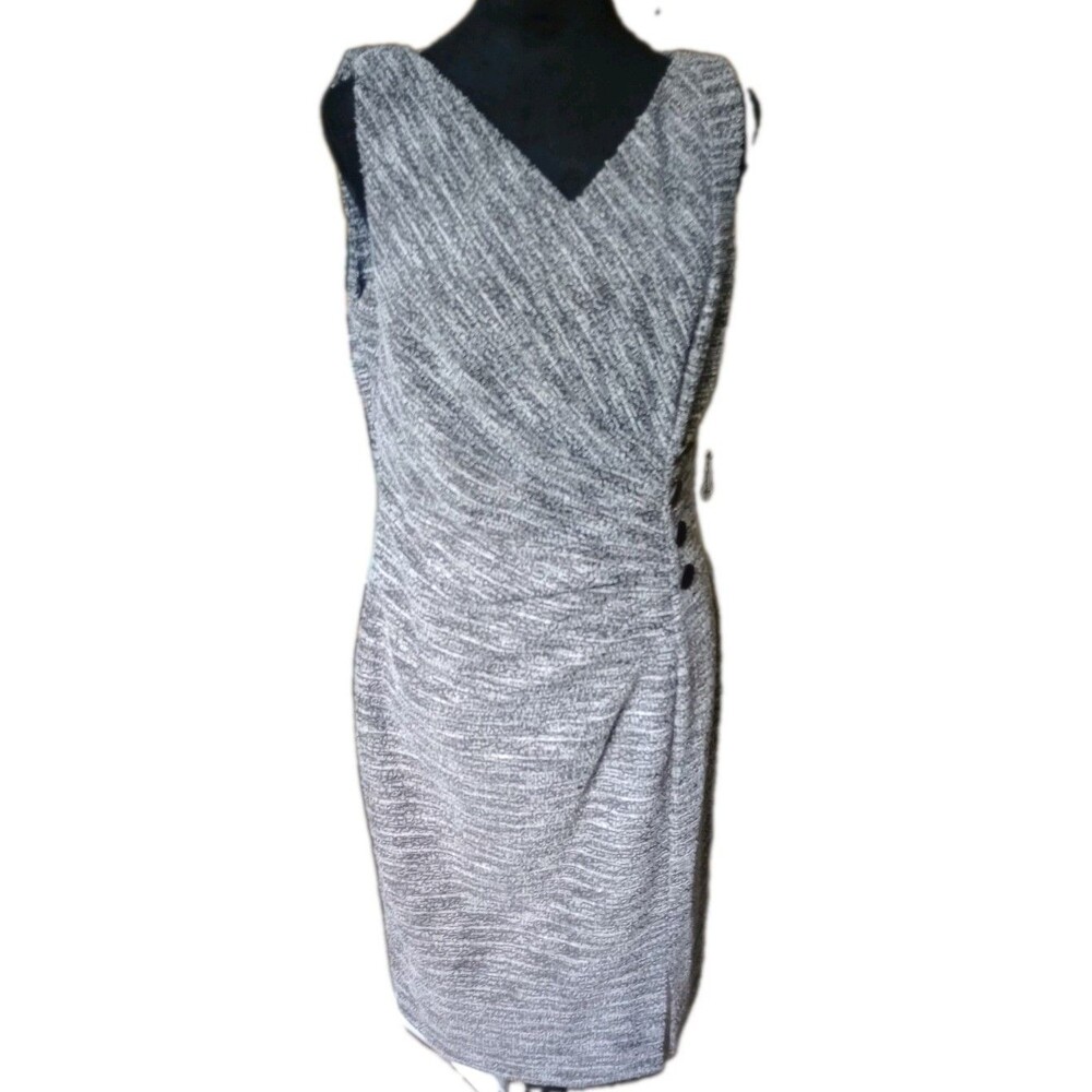 DKNY Women's XS Back & White Tweed Sheath Mini Dress With Side Ruching